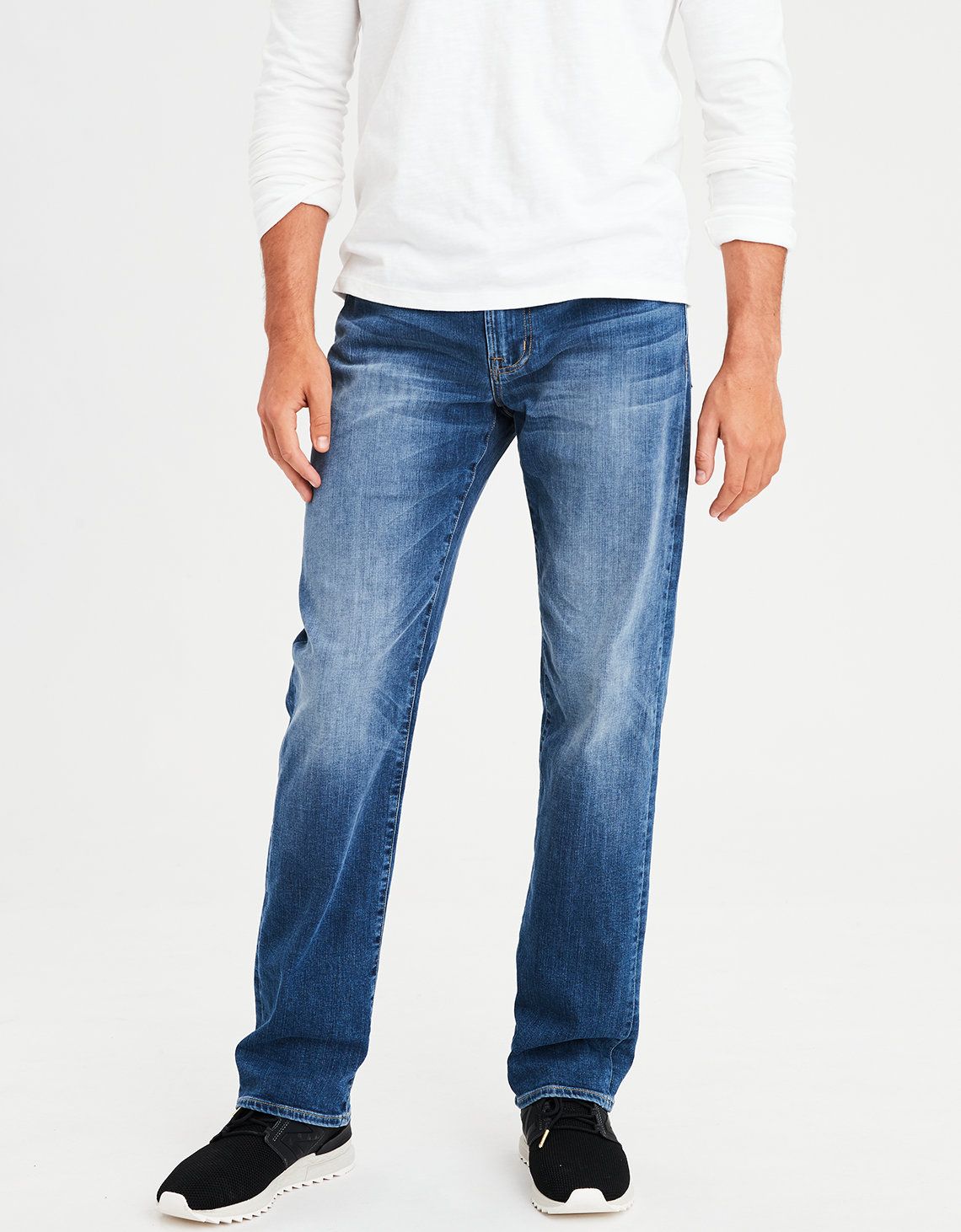 AE Flex Relaxed Straight Jean, Medium Wash | American Eagle Outfitters (US & CA)