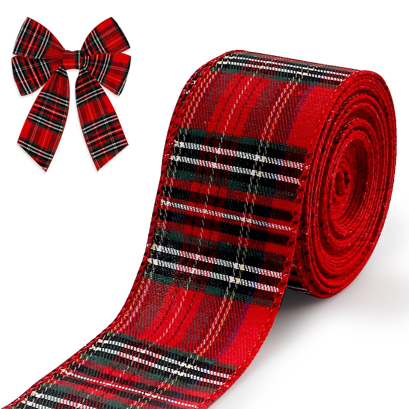 Hying Christmas Ribbons for Wreath Bows, 2.5"10 Yards Xmas Wired Edge Red Buffalo Plaid Ribbon Wi... | Amazon (CA)