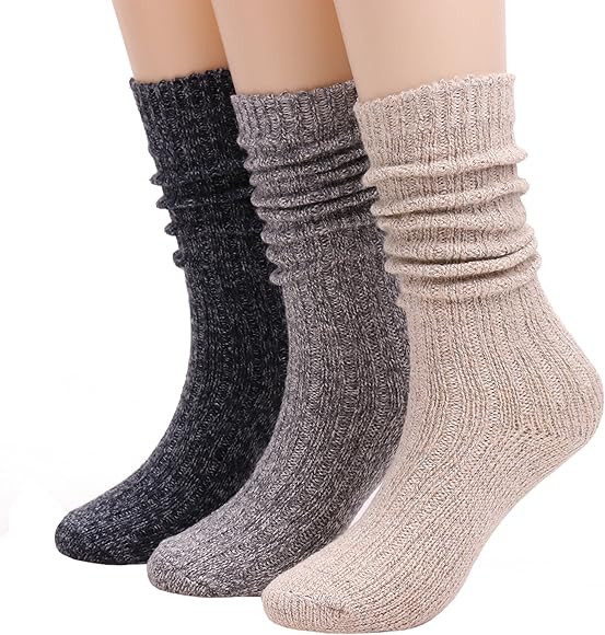 3 Pairs Women Winter Wool Cable Knit Crew Knee High Boot Socks,Size 5-11 W605 | Amazon (US)