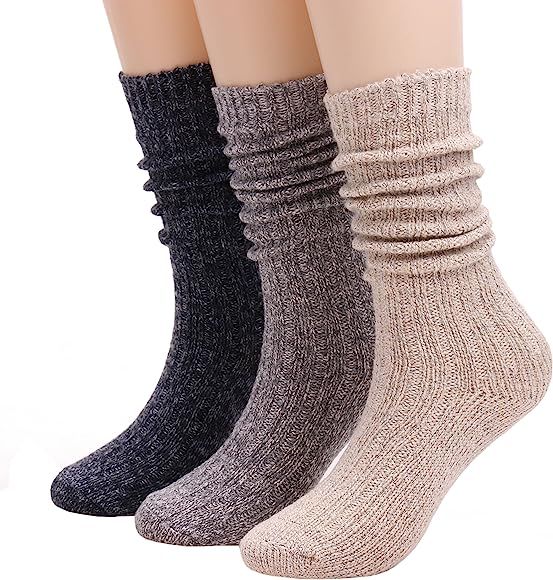 3 Pairs Women Winter Wool Cable Knit Crew Knee High Boot Socks,Size 5-11 W605 | Amazon (US)
