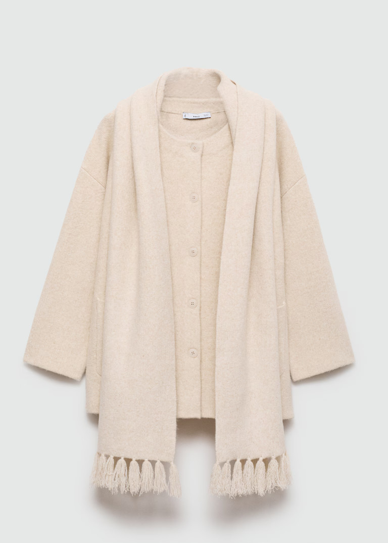 Knitted coat with detachable scarf | MANGO (UK)