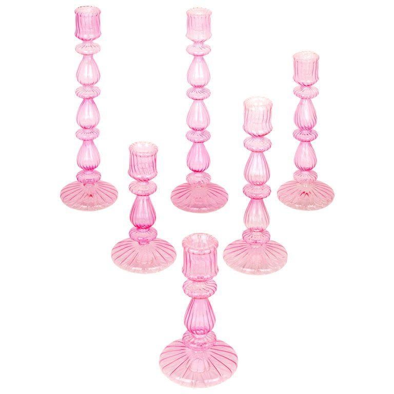 Koyal Wholesale Glass Taper Candle Holders- Antique Candlestick Holders Set of 6, Pink | Walmart (US)