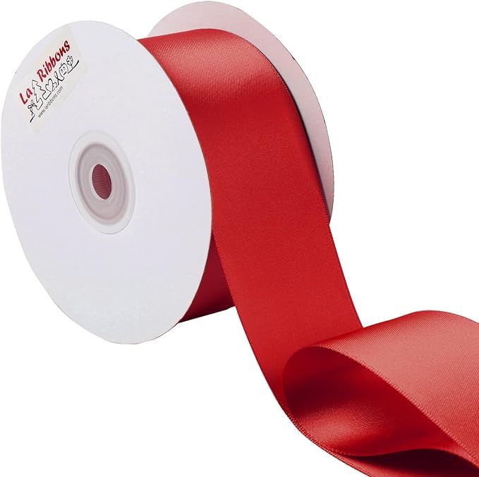 Laribbons 2 inch Wide Double Face Satin Ribbon - 25 Yard (252-Red) | Amazon (US)
