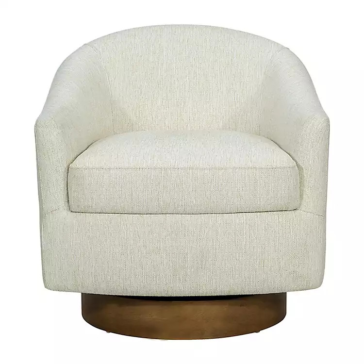 Ashton Cream Swivel Chair with Wood Base | Kirklands