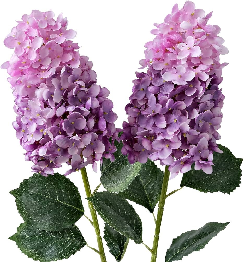 Puple Flowers Silk Hydrangea Artificial Flowers,2Pcs 31.5" Large Lifelike Fake Lilac Bouquet Faux... | Amazon (US)