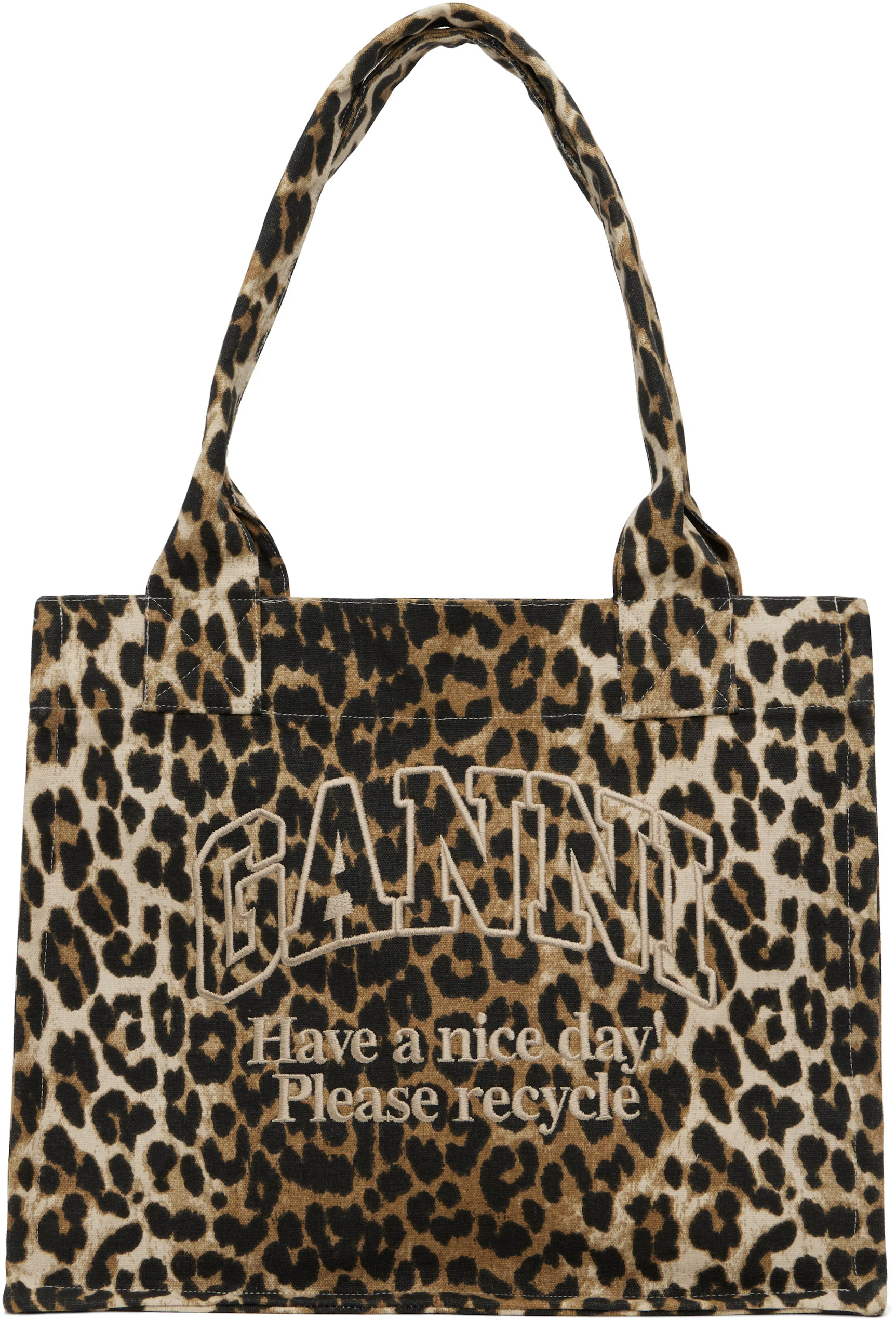 GANNI - Beige Leopard-Print Canvas Tote | SSENSE