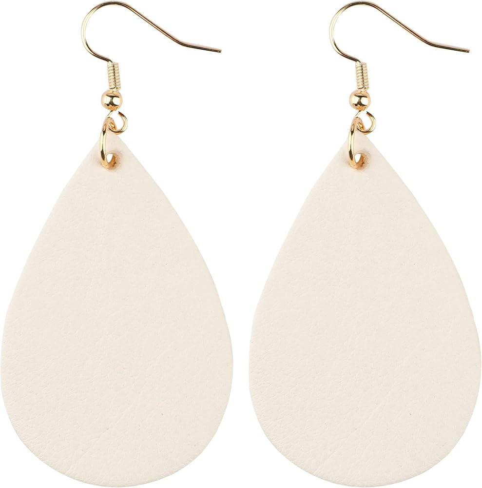 Leather Earrings Dangle Drop for Women, Teardrop Earrings Lightweight for Her | Amazon (US)