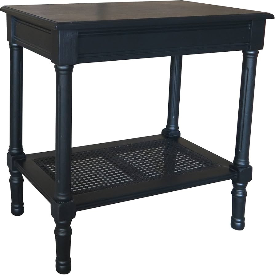 Urbanest Jamestown Side Table with Rattan Shelf, Black | Amazon (US)