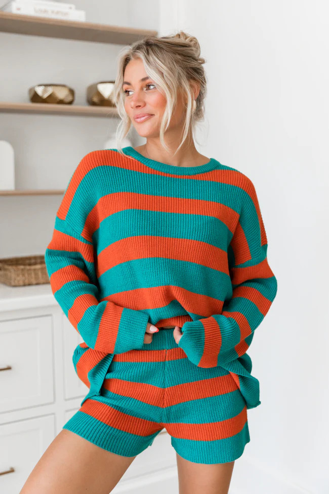 Sign Of The Times Teal And Rust Striped Sweater Set DOORBUSTER | Pink Lily
