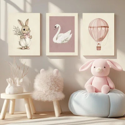 Baby Nursery Wall Decor Cute Bunny Wall Art Cozy Rabbit Canvas Artwork Elegant Swan Poster Prints Vintage Hot Air Balloon Painting Prints For Kid's Ro | Wayfair North America