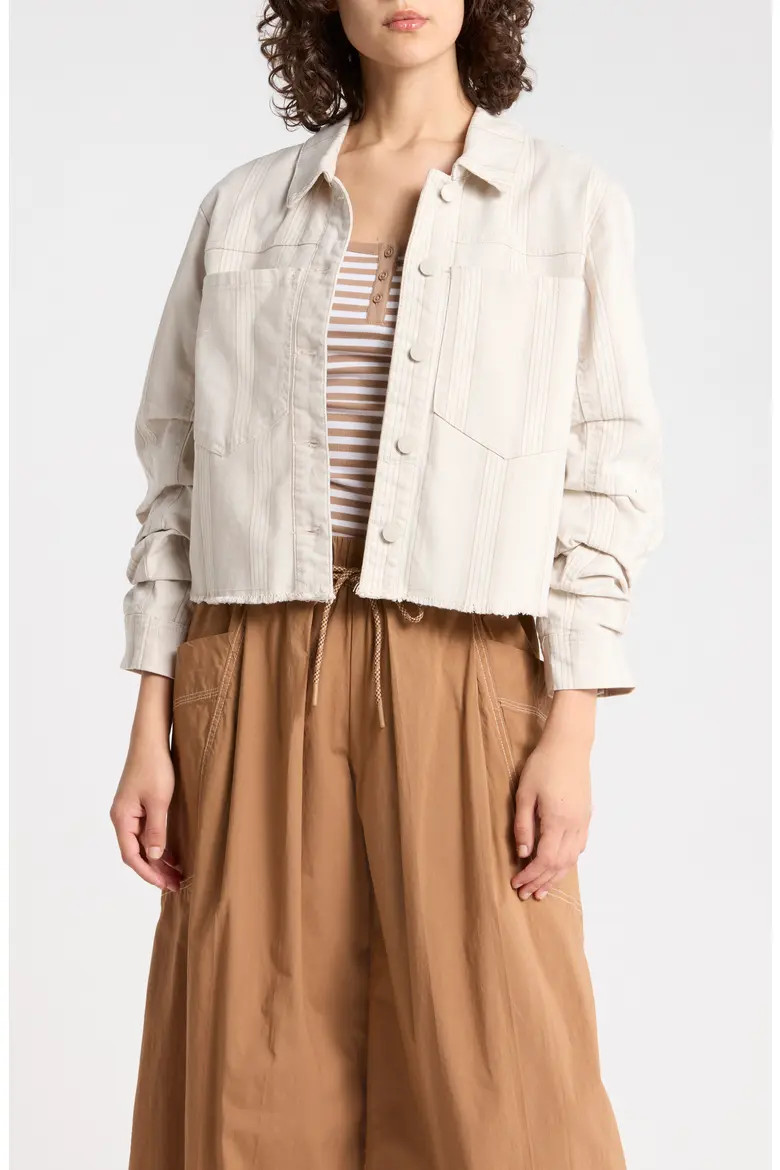 Ruched Sleeve Fray Hem Crop Jacket (Women) | Nordstromrack | Nordstrom Rack