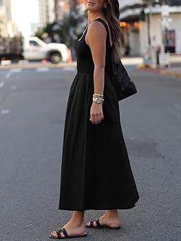 Women's Maxi Dress Summer Sleeveless Swing Sundress Casual Loose Tank Long Dresses with Pockets | Amazon (US)