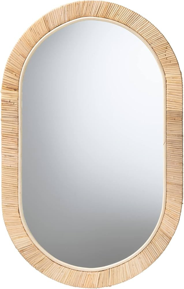 Baxton Studio Bella Natural Brown Mahognay Wood and Natural Rattan Oval Mirror | Amazon (US)