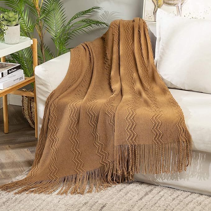 MIULEE Knitted Brown Throw Blanket for Couch,Boho Bed Decor Knit Outdoor Blankets Throw Size with... | Amazon (US)