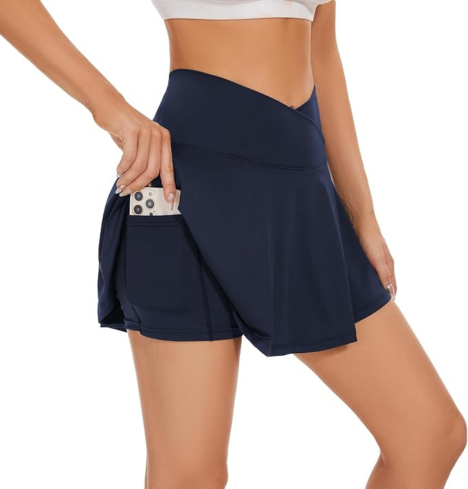 bpbtti Women's 1 or 2 Pack Crossover Tennis Skirt with Pockets High Waisted Pleated Golf Skorts B... | Amazon (US)