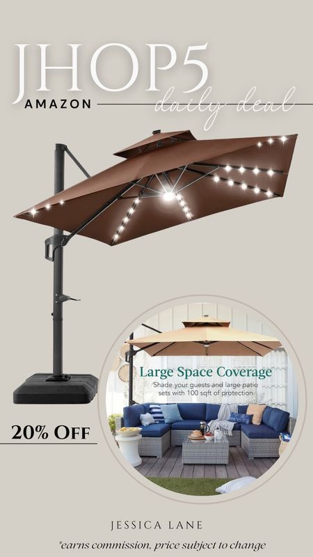 Amazon Daily Deal, save 20% on this outdoor 10X10 LED patio umbrella. Outdoor furniture, patio umbrella, LED patio and umbrella, large patio umbrella, Amazon home, Amazon patio, Amazon seasonal outdoor furniture, Amazon deal

#LTKsalealert #LTKhome #LTKSeasonal