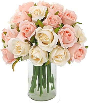 CEWOR 2 Packs Artificial Rose Flowers 12 Heads Silk Flowers Rose Bouquet for Home Bridal Wedding ... | Amazon (US)