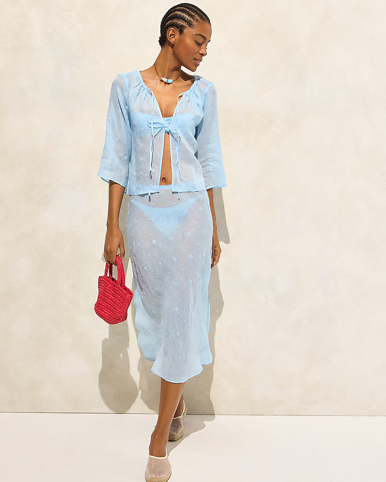 Tie-front eyelet top in ramie | J. Crew US