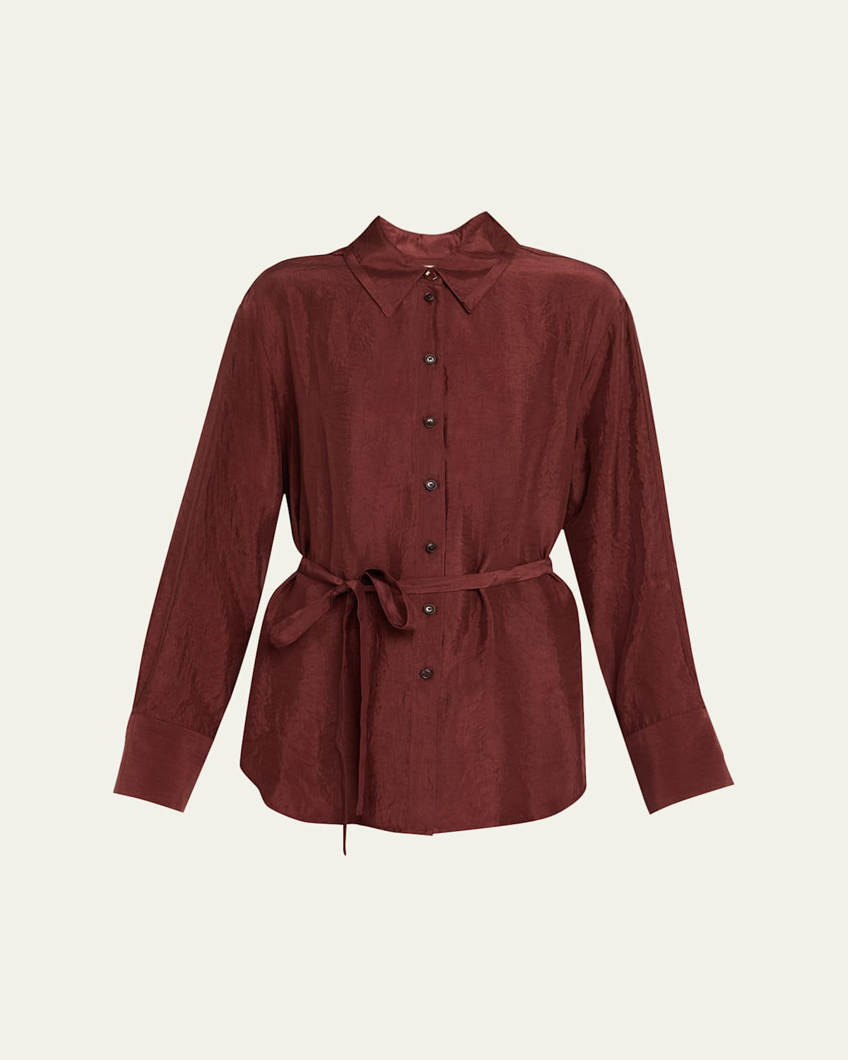 Belted Crinkled Silk Button-Down Shirt | Bergdorf Goodman