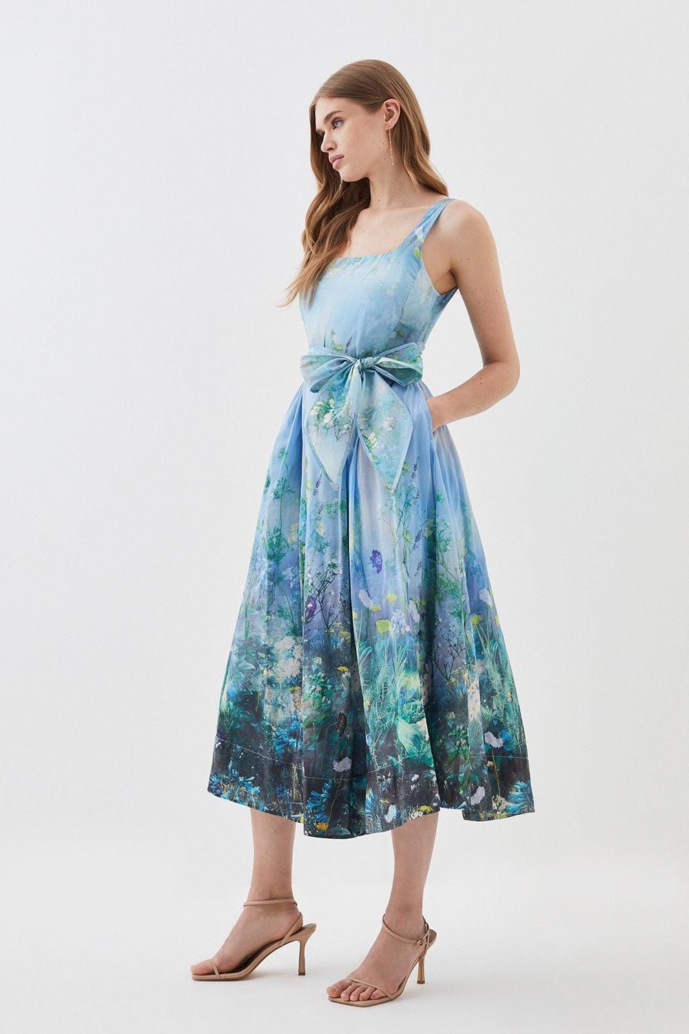 Lydia Millen Petite Cotton Scenic Floral Strappy Maxi Dress | Karen Millen US