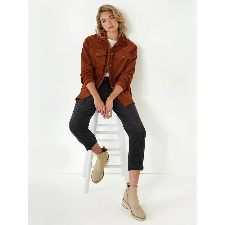 Time and Tru Women's Corduroy Button Down Shacket, Sizes XS-XXXL | Walmart (US)