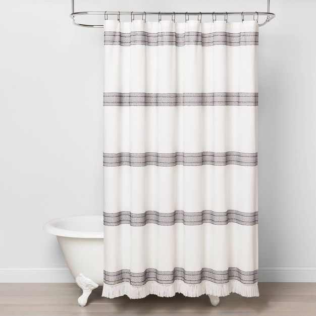 Textured Dobby Stripe Shower Curtain Gray - Hearth & Hand™ with Magnolia | Target