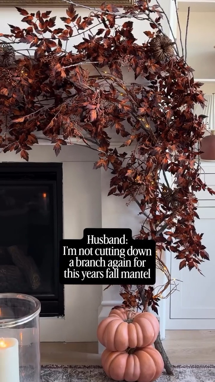 Brad said he wouldn’t cut down a branch for me after last years fall mantel, but here he is doing it anyway 🤣 happy wife happy life right? I’ve had so many people ask for links, tutorial etc after last years mantel so I promise it will be coming soon including new garland that is a pretty good dupe for last years since it didn’t come back 😢 Follow along to see!  Fall garland, fall mantel, funny, couples post.  #falldecor #fallmantel #funny #couples #nancymeyersinteriors
