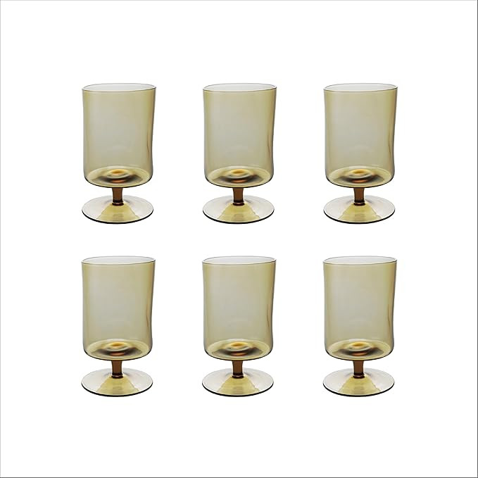 Bloomingville 12-Ounce Stemmed Indented Drinking Glass, Brown, Set of 6 | Amazon (US)