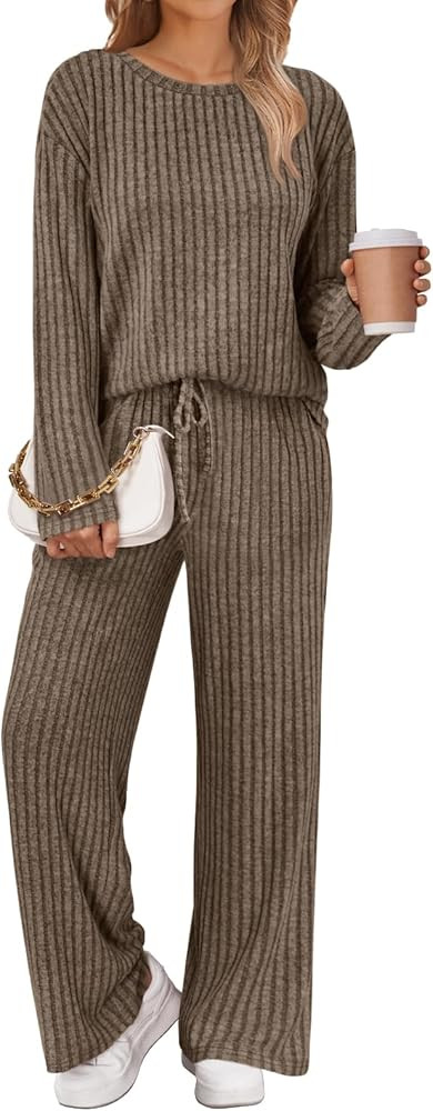 LILLUSORY Womens Lounge Sets 2 Piece Matching Pajamas Fall Fashion 2025 Ribbed Knit Outfits Long ... | Amazon (US)