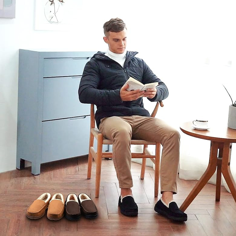 Lulex Moccasins for Men House Slippers Indoor Outdoor Plush Mens Bedroom Shoes with Hard Sole | Amazon (US)