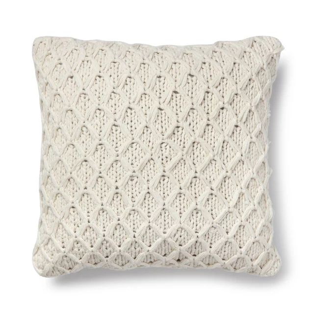 Better Homes & Gardens Sweater Knit Decorative Square Throw Pillow, 18" x 18", Ivory, 1 per Pack ... | Walmart (US)