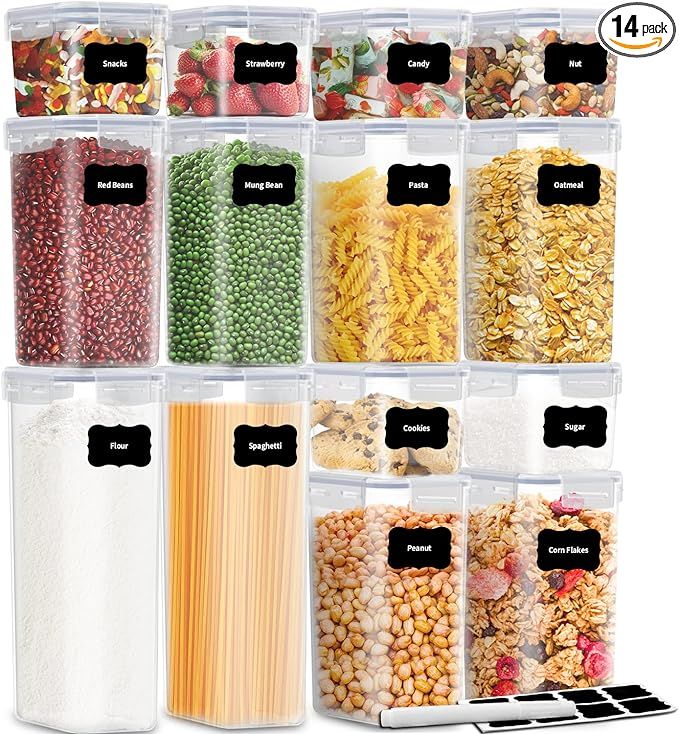 Airtight Food Storage Containers with Lids, 14 PCS Plastic Cereal Kitchen Stackable Food Storage ... | Amazon (US)