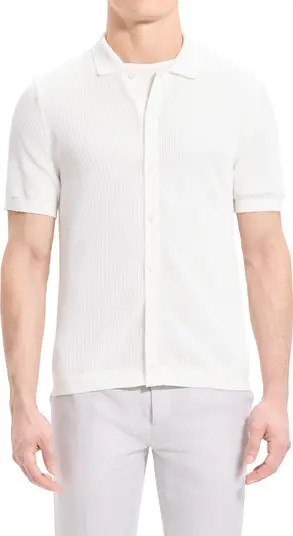 Cairn Short Sleeve Button-Up Cotton Blend Sweater | Nordstrom