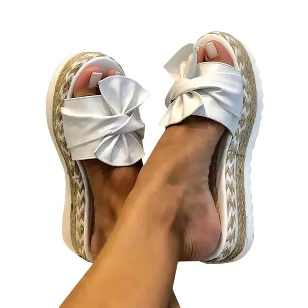 Womens Summer Flatform Espadrille Slip On Peep Toe Bowknot Comfort Shoes Sandals - Walmart.com | Walmart (US)