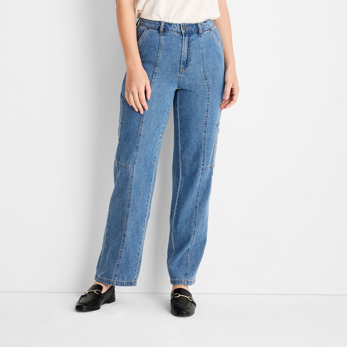 Women's Cargo Patchwork Straight Pant - Future Collective™ with Reese Blutstein Blue Denim | Target