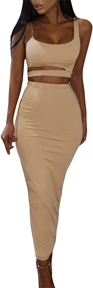 PRIMODA Women's Sexy Asymmetrical Spaghetti Strap Dress Square Neck Sleeveless Bodycon Midi Club ... | Amazon (US)