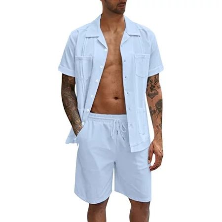 Sngxgn Linen Short Sets For Men Mens 2 Piece Zip Tracksuit Short Sleeve Print Polo Shirt and Shorts  | Walmart (US)