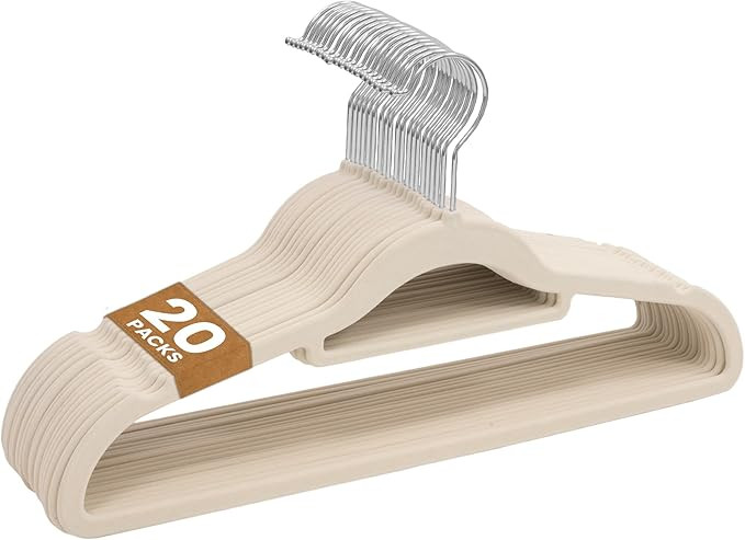 20 Pack Velvet Coat Hangers – Non Slip Velvet Hangers for Clothes, Space Saving Adult Hangers w... | Amazon (UK)