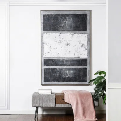 Neutral Whisper - Mixed Media Abstract Canvas Wall Art - Gold Frame | Wayfair North America