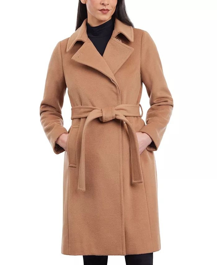 Women's Belted Notched-Collar Wrap Coat, Regular & Petite | Macy's
