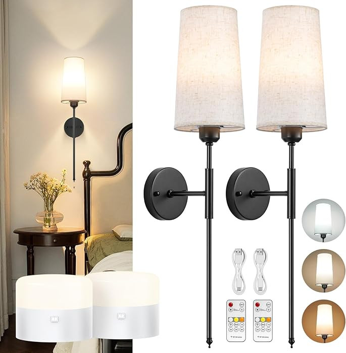 Battery Operated Wall Sconce Set of 2, 13000mAh Rechargeable Battery Powered Sconces with Remote ... | Amazon (US)