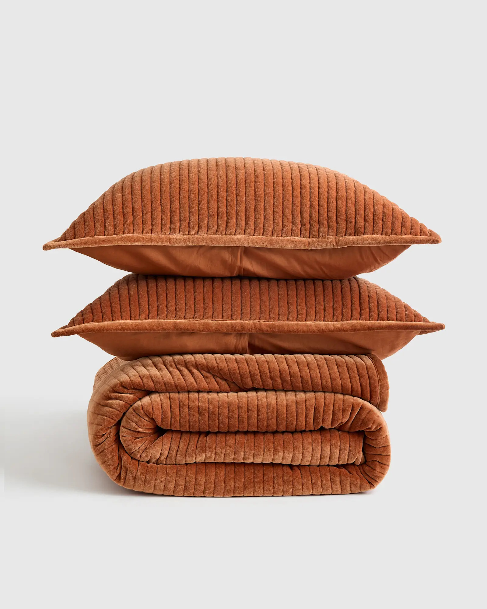 Cotton Velvet Channel Quilt Set in Terracotta | Quince