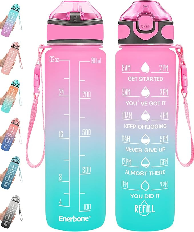 Enerbone 32 oz Water Bottle with Times to Drink and Straw, Motivational Drinking Water Bottles wi... | Amazon (US)