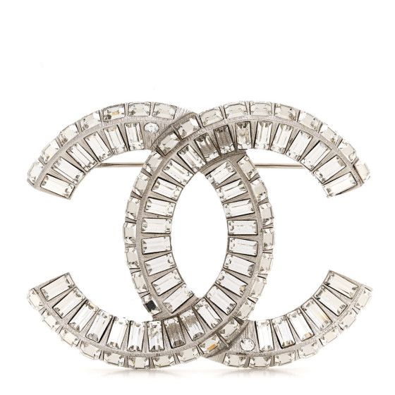 Baguette Crystal CC Brooch Silver | FASHIONPHILE (US)