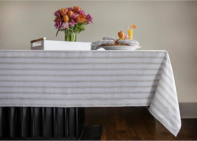 Solino Home Stripe Linen Tablecloth 60 x 90 Inch – 100% Pure European Flax Linen, Natural and W... | Amazon (US)