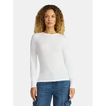 Time and Tru Women's Rib Tee with Long Sleeves, Size XS-XXXL | Walmart (US)
