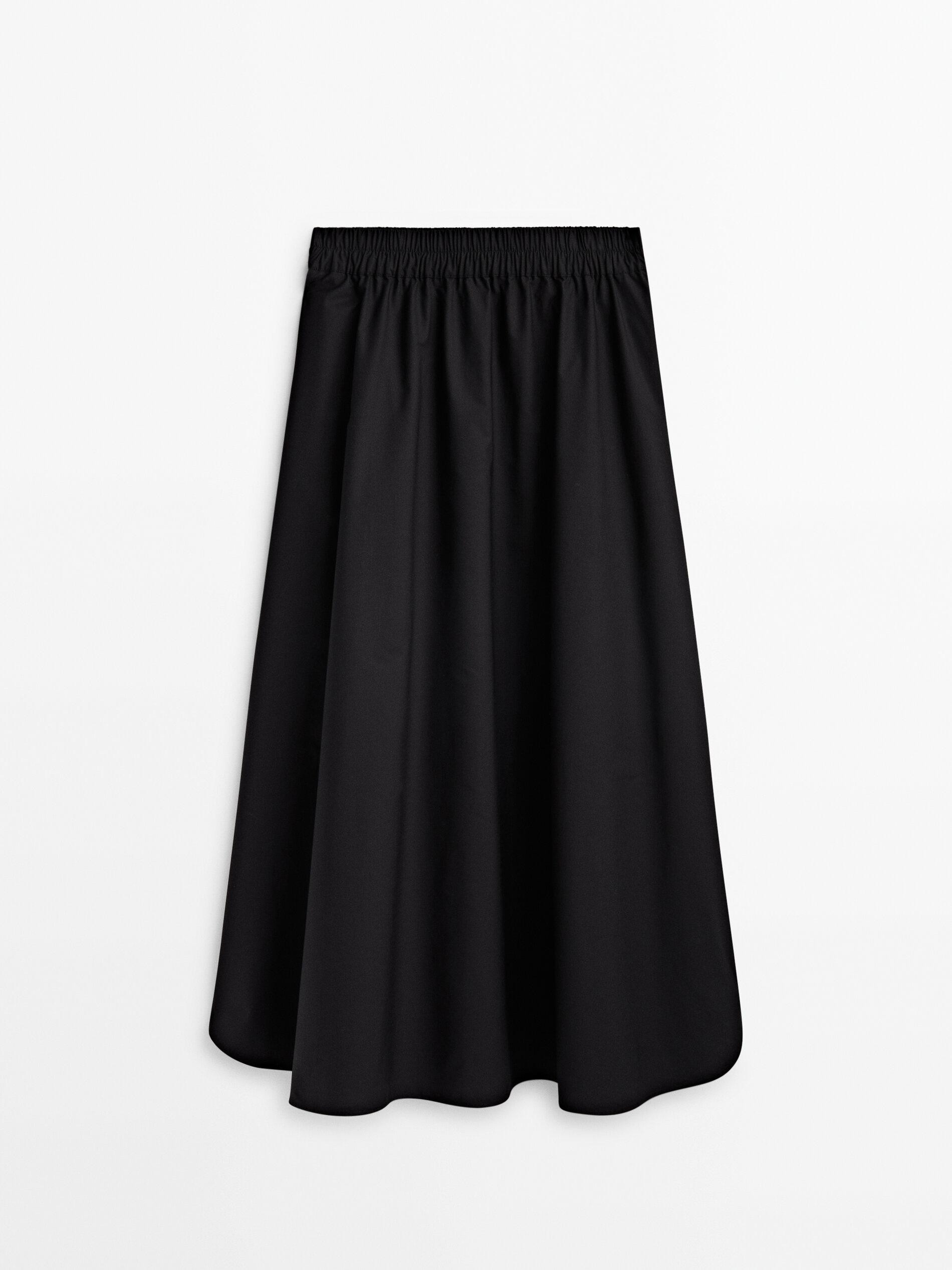 Voluminous poplin midi skirt | Massimo Dutti US