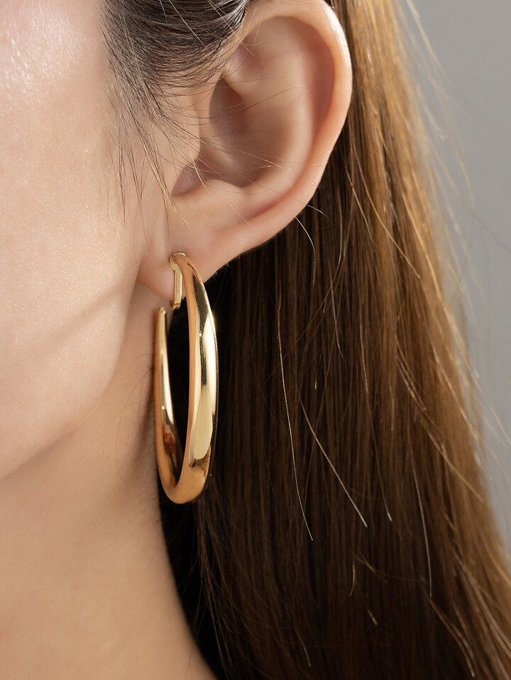 1pair Fashionable Trendy Basic Plain Metallic Circle Ear Clip | SHEIN