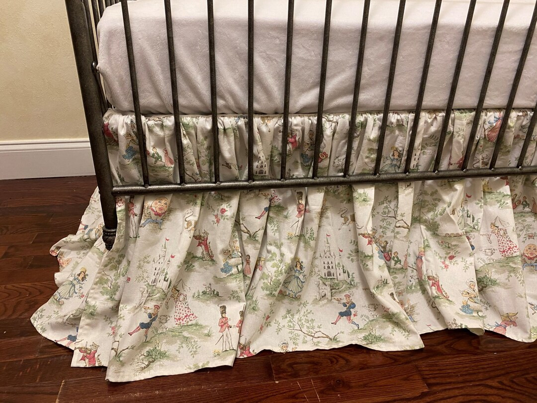 Nursery Rhyme Toile Gathered Crib Skirt, Baby Girl, Baby Boy, Gender Neutral Baby Crib Bedding - ... | Etsy (US)
