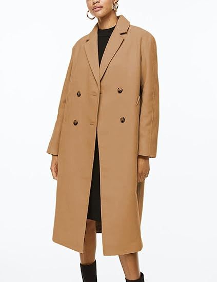 Himosyber Women Wool Blend Pea Coat Camel Notched Collar Double Breasted Outerwear Jacket | Amazon (US)